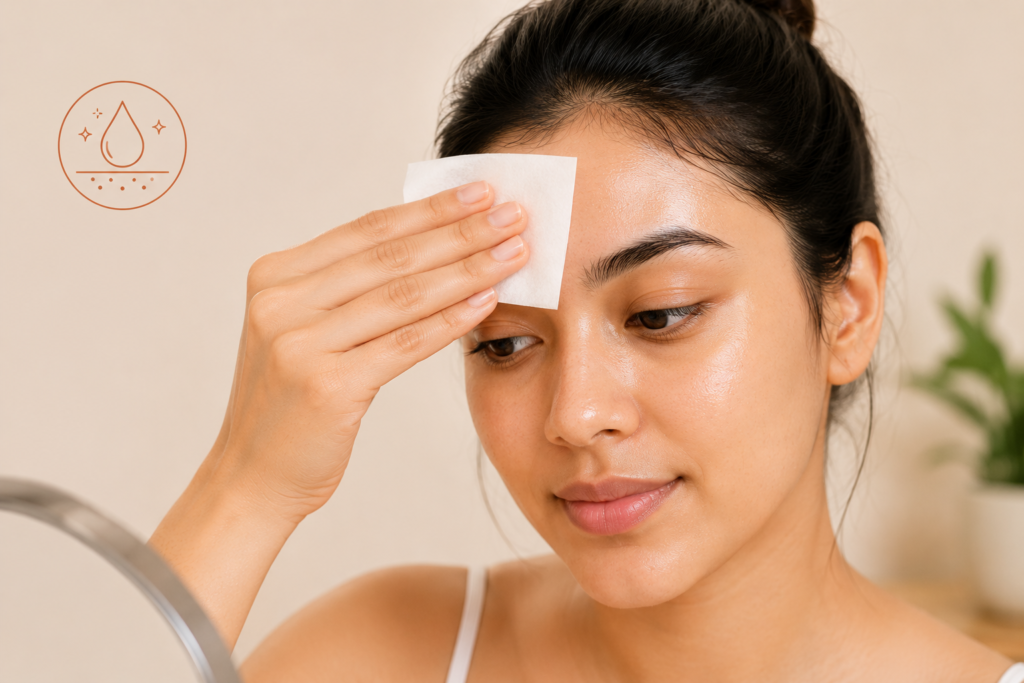 Person using tissue paper on forehead