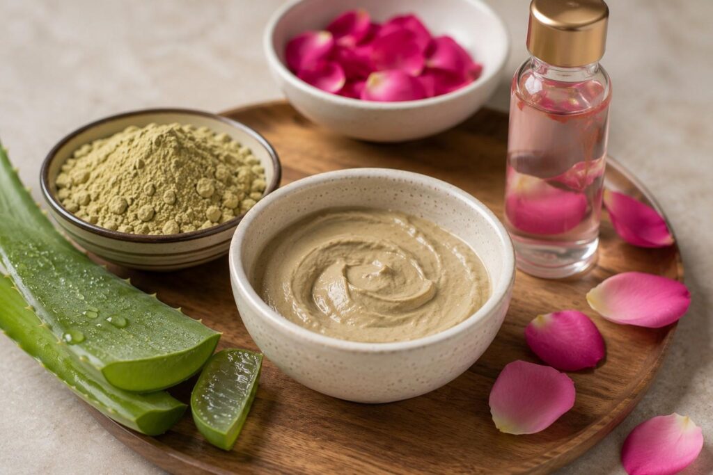 Face Pack 2: Multani Mitti + Rose Water + Aloe Vera (The Oil-Control Cooling Pack)