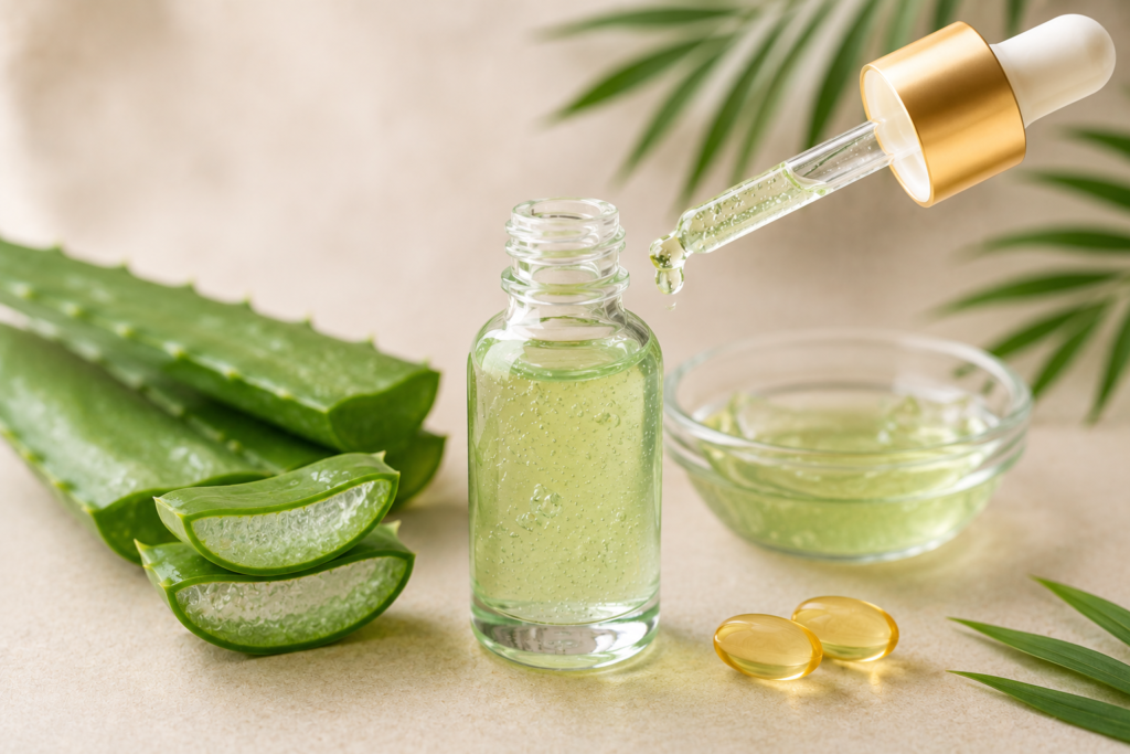Aloe vera and vitamin E serum for dull skin