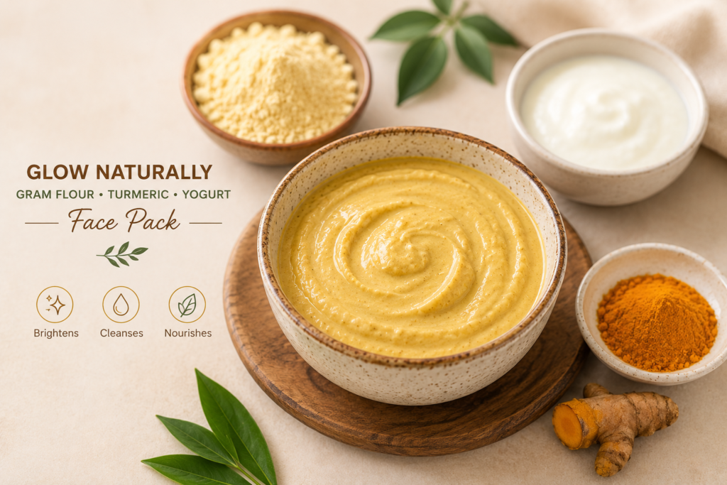 Garm flour tumeric yogurt face pack for glowing skin