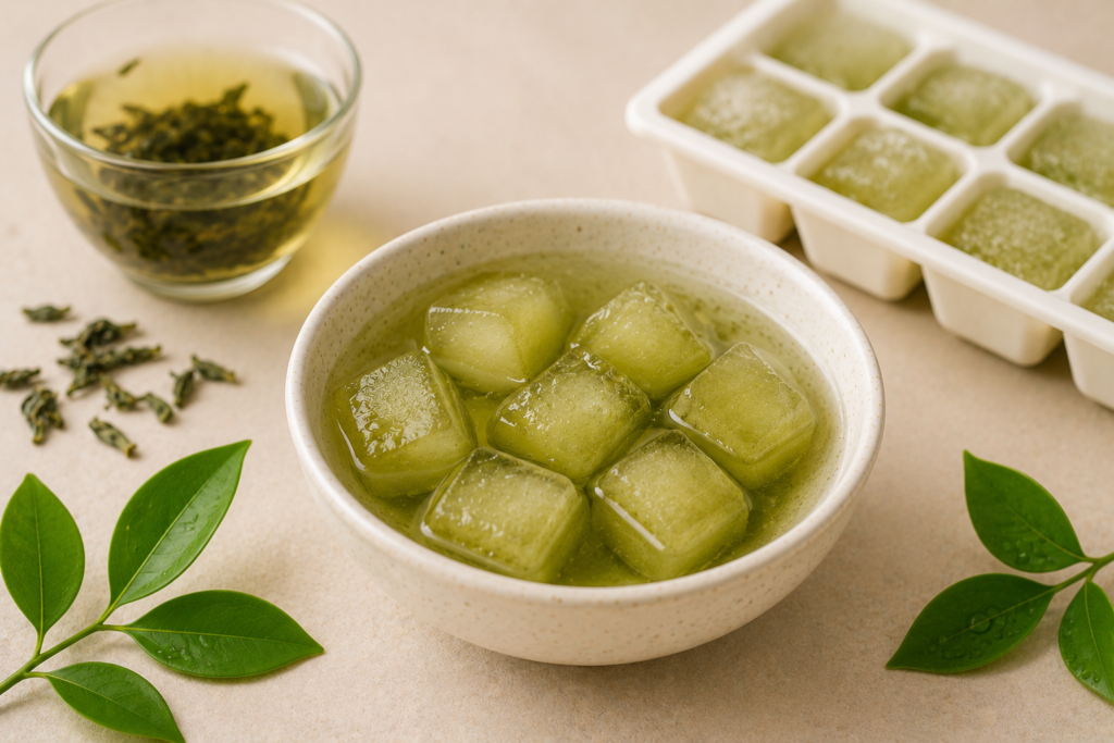 Green tea ice cube therapy for instant glow