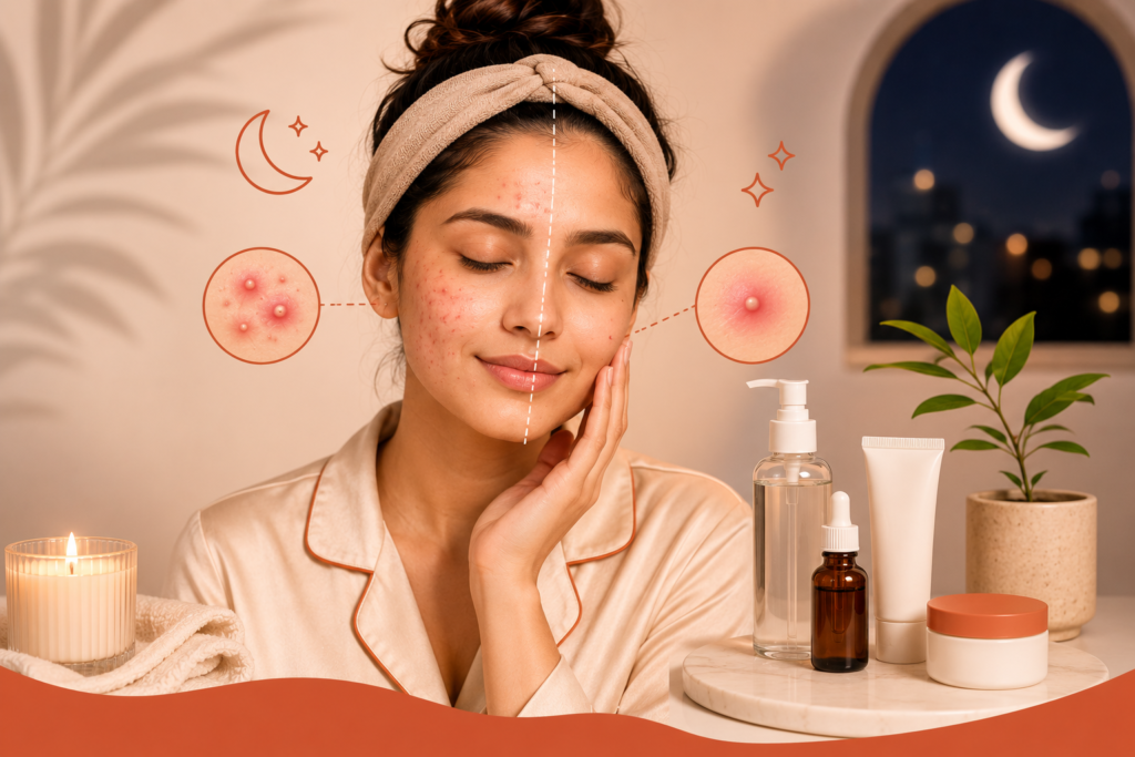 night skincare routine acne vs pimples