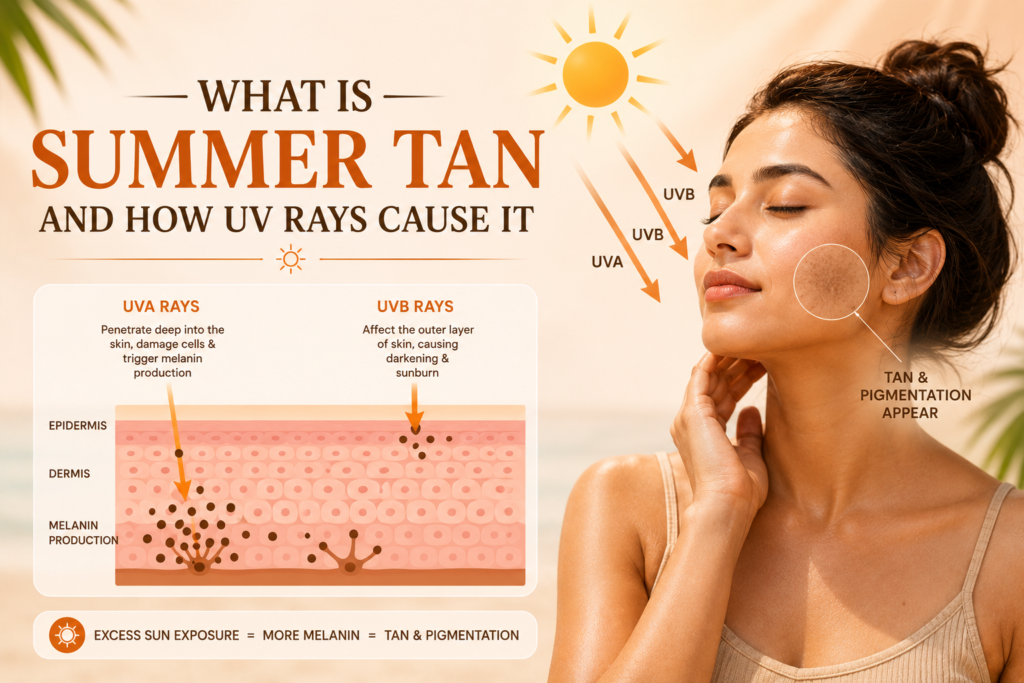 what is summer tan and how UV rays cause it for my blog.