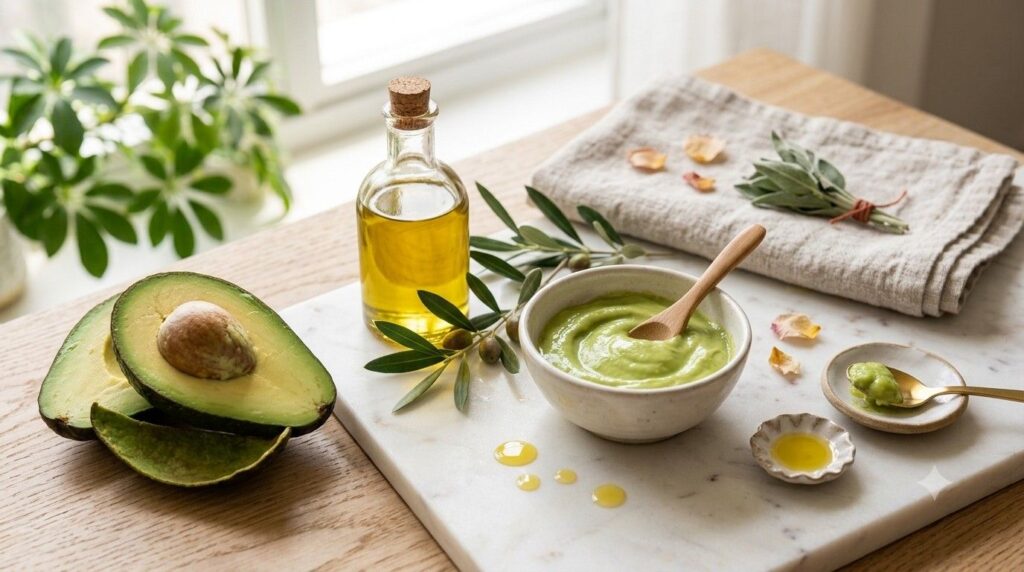  Avocado and Olive Oil Face Pack – Best for Severely Dry and Flaky Skin
