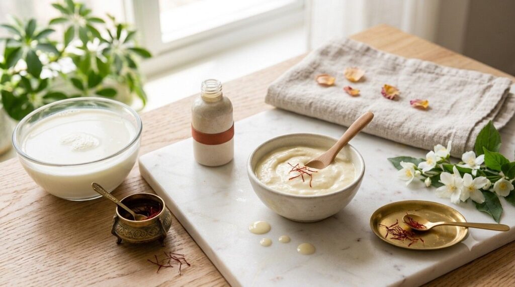 Milk Cream (Malai) and Saffron Face Pack – Best for Dry, Dull, and Winter-Damaged Skin