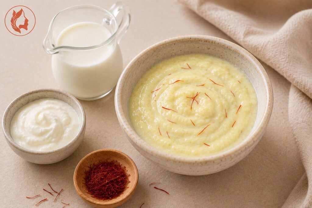 milk cream malai and saffron face pack for glowing dry skin
