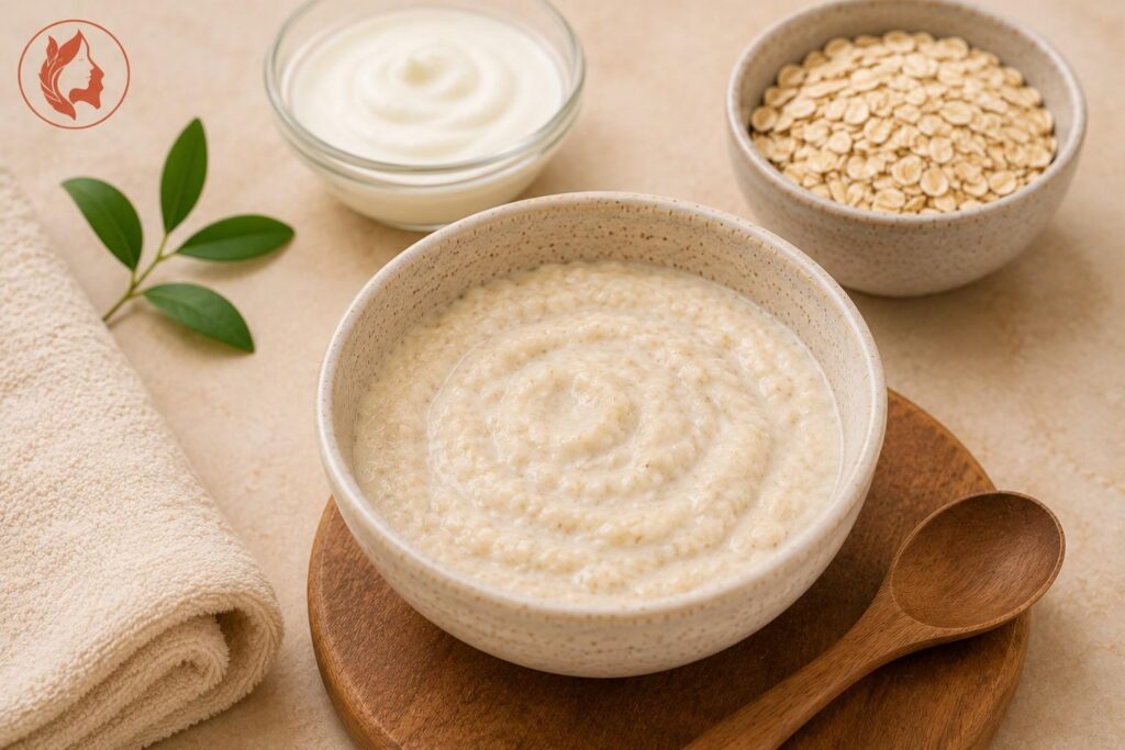 oatmeal and yoghurt soothing face pack for dry sensitive skin