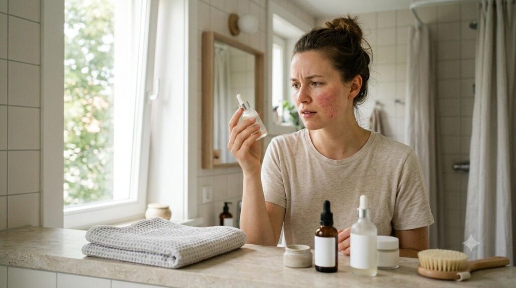 Common causes of sensitive skin including harsh skincare products, weather, and environmental factors.